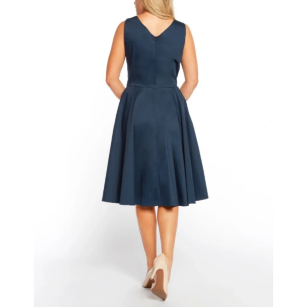 NWT Retro Style Navy Fit & Flare Swing Dress S - Picture 2 of 2